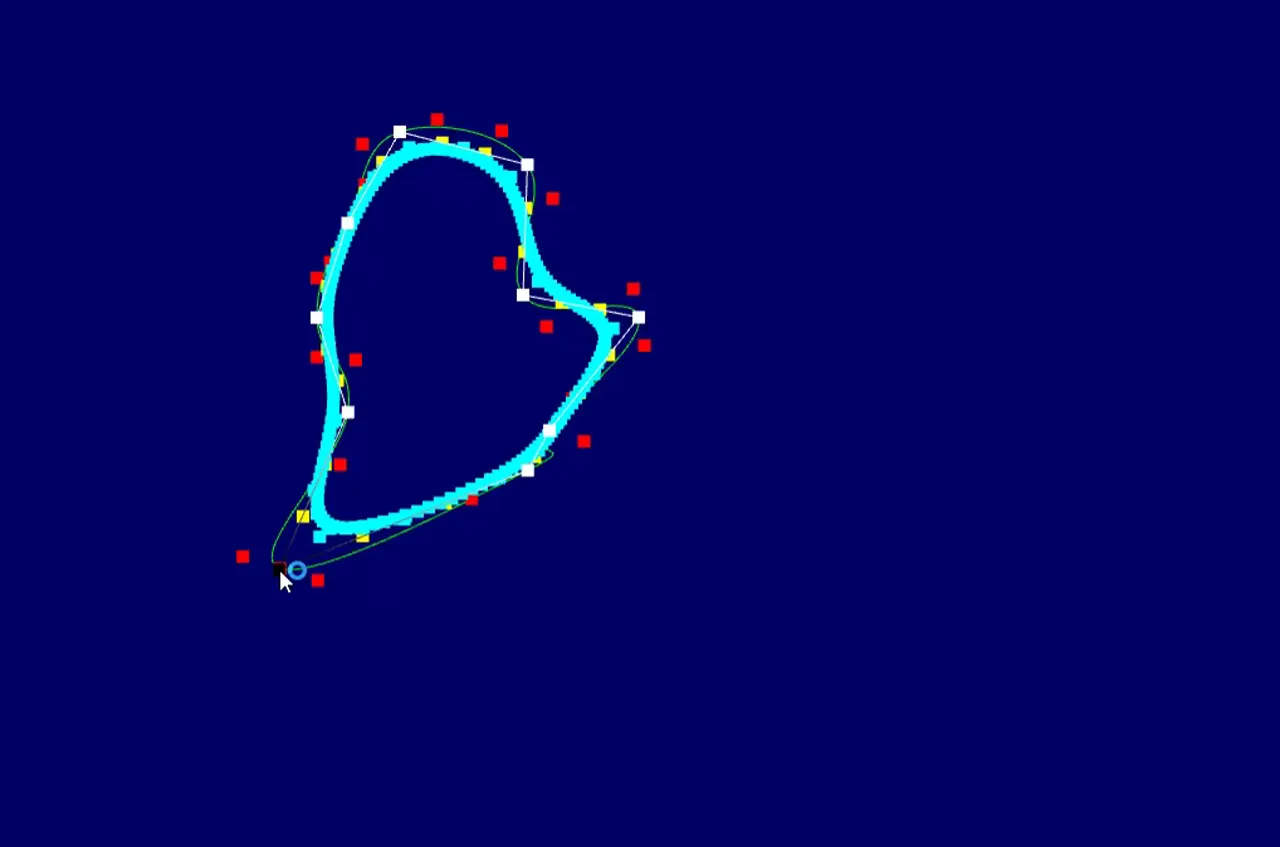 B-spline subdivision curve with control points, from the CurvesCG demo recording.