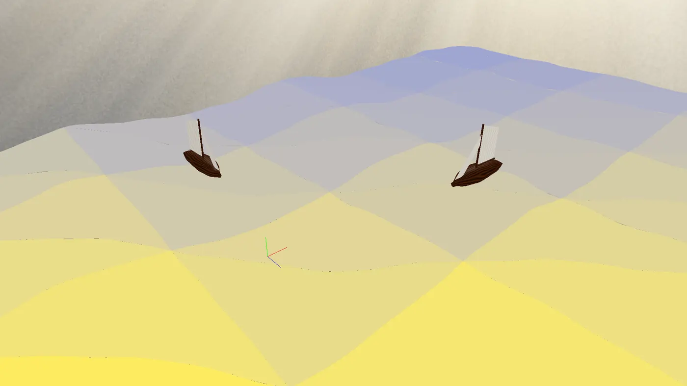 Tessellation LOD debug coloring on the ocean mesh.