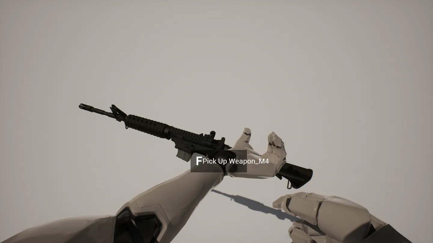 In-game Press E to pick up weapon prompt on a studio rifle pickup.